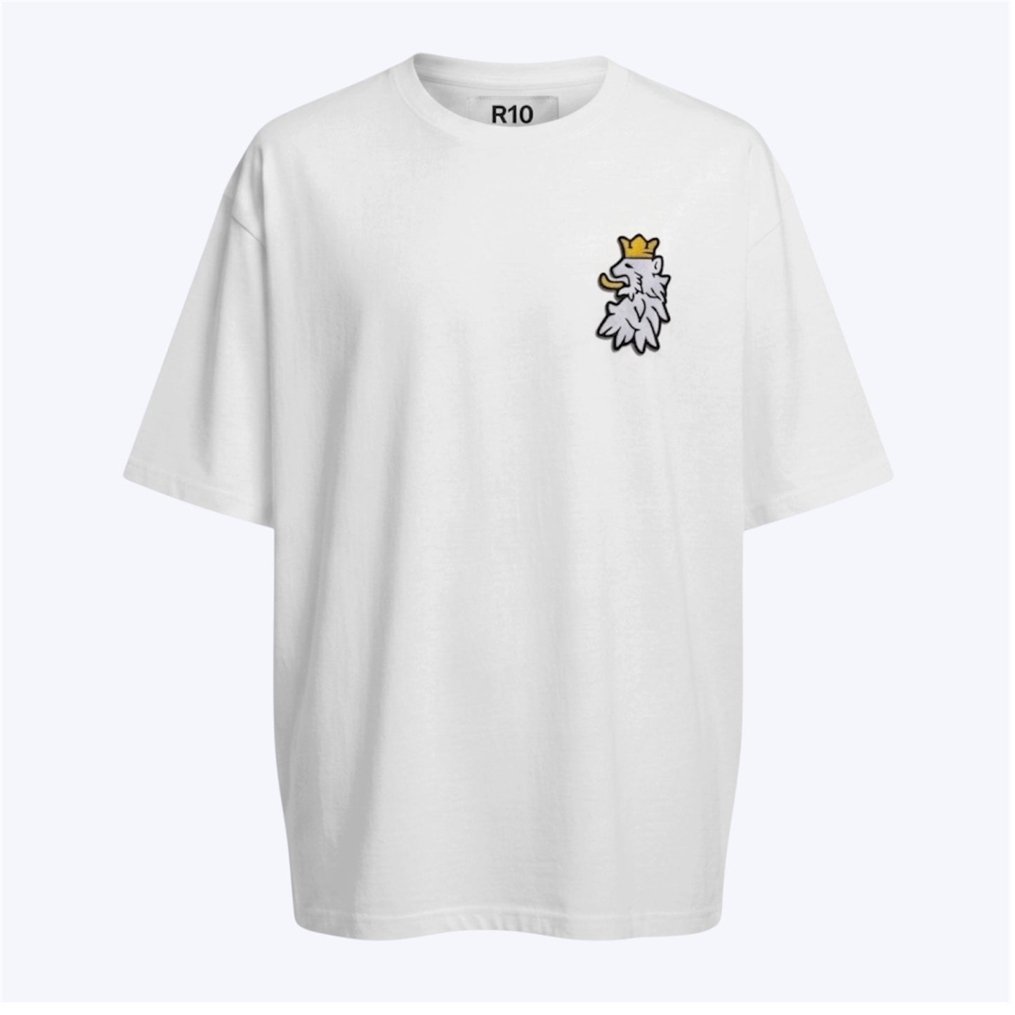R10 white Leao Branco tee isolated on off white background