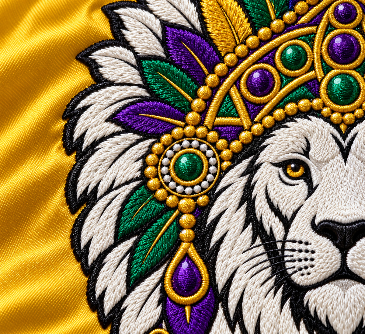 Close view of approved MG27 embroidery and stitch construction.