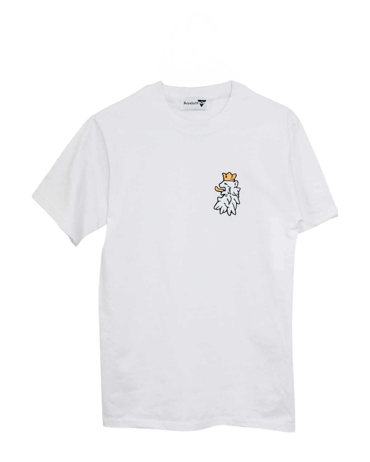 T-shirt with embroidered crowned lion motif on chest, symbolic design with refined silhouette and meaningful detail