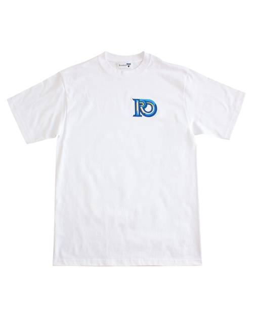 T-shirt featuring embroidered R10 monogram on chest, designed with a refined silhouette and intentional detailing