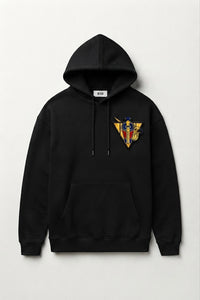 Front view of the Uraeus e Abutre Emblem Hoodie displaying the heavyweight silhouette and embroidered chest emblem.