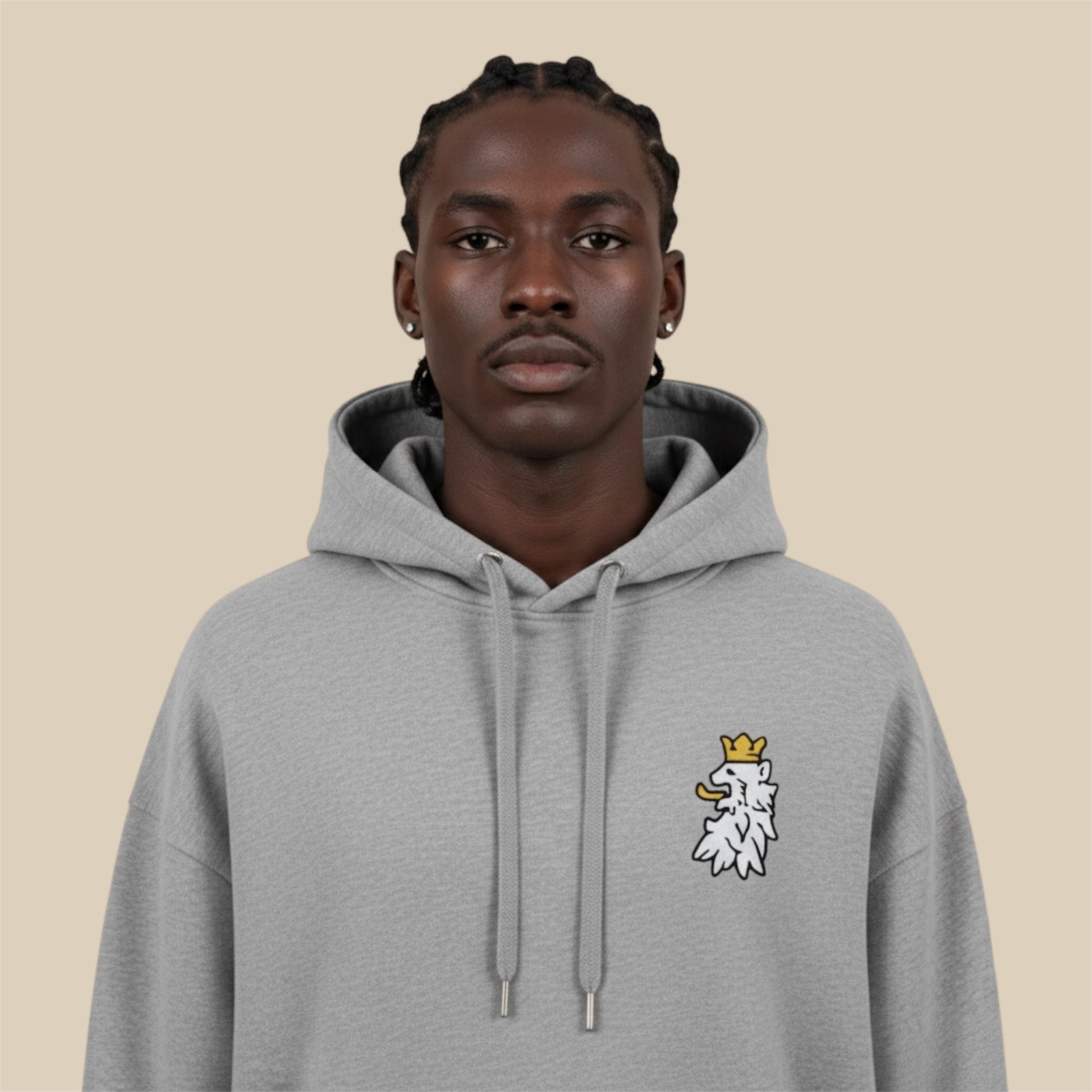 Structured yet relaxed fit of Leão Branco graphite heather premium hoodie