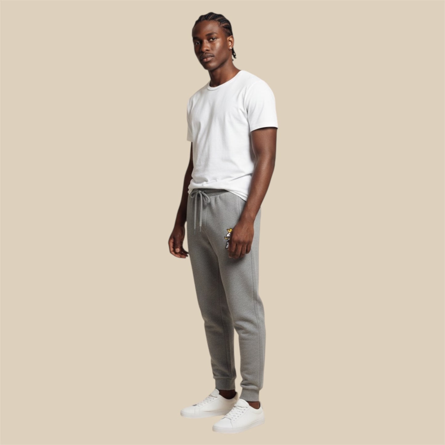 Heavyweight cotton fleece texture of Leão Branco premium joggers