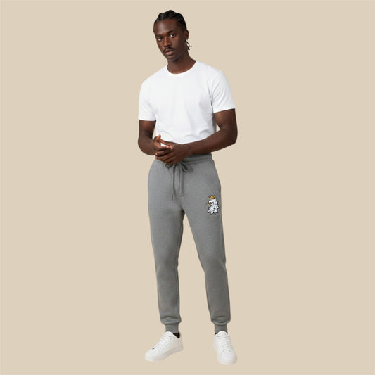 Leão Branco premium joggers in heavyweight cotton fleece with crowned white lion motif