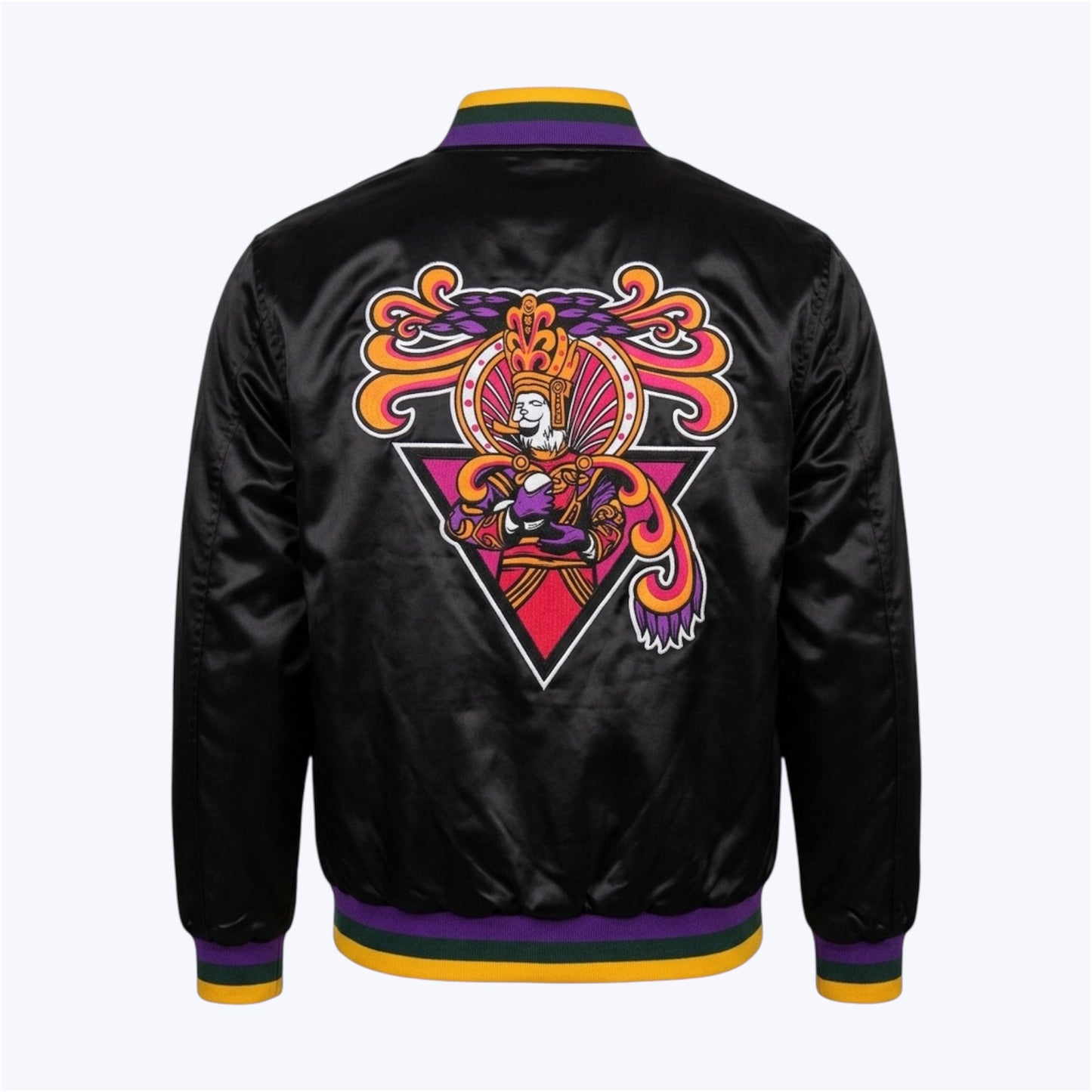 Preto Meia Noite satin bomber MG23 back embroidery detail