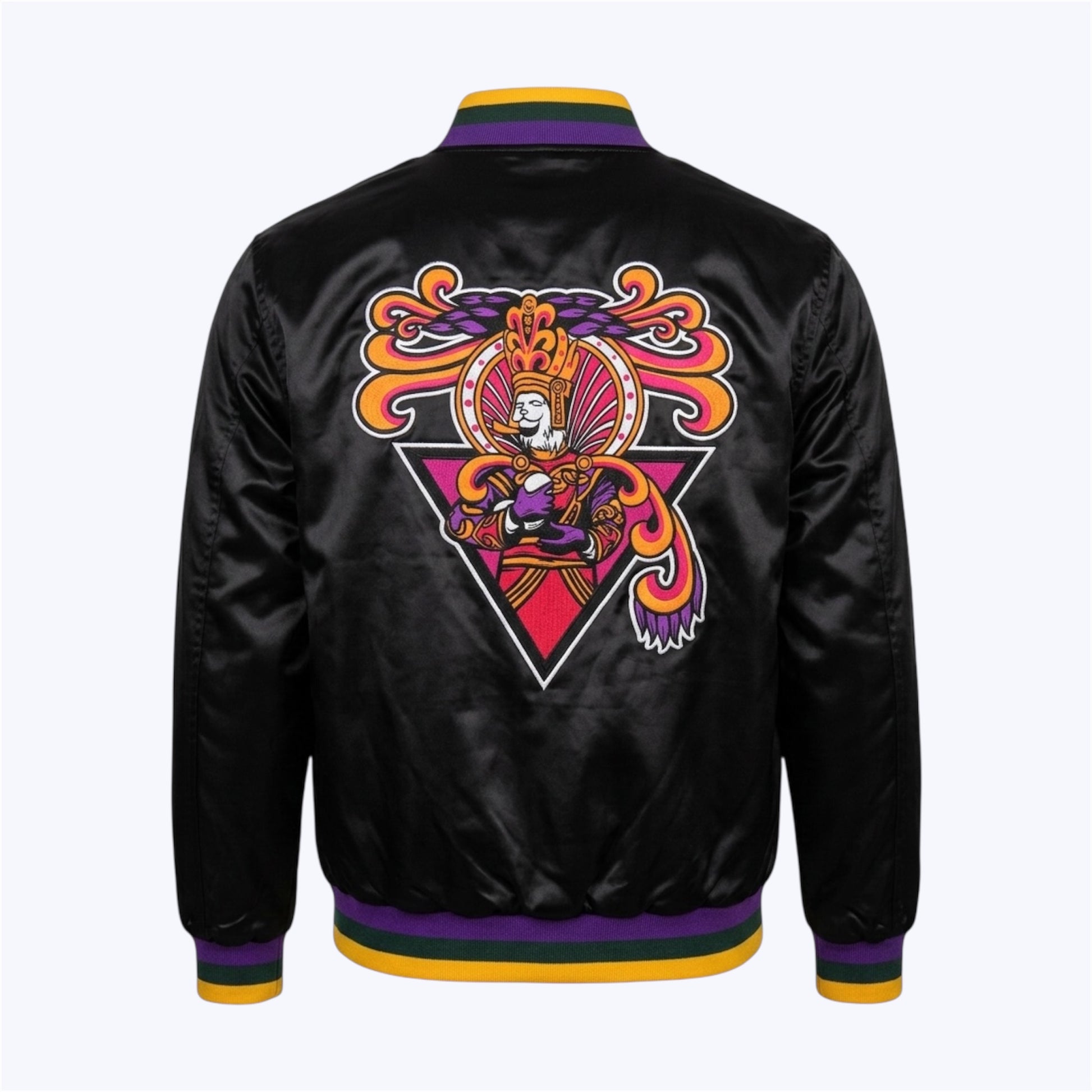 Preto Meia Noite satin bomber MG23 back embroidery detail