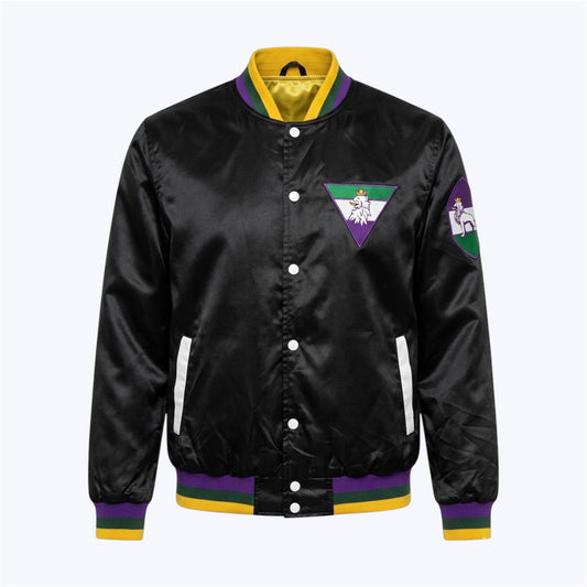 Preto Meia Noite satin bomber MG23 front view black structured jacket