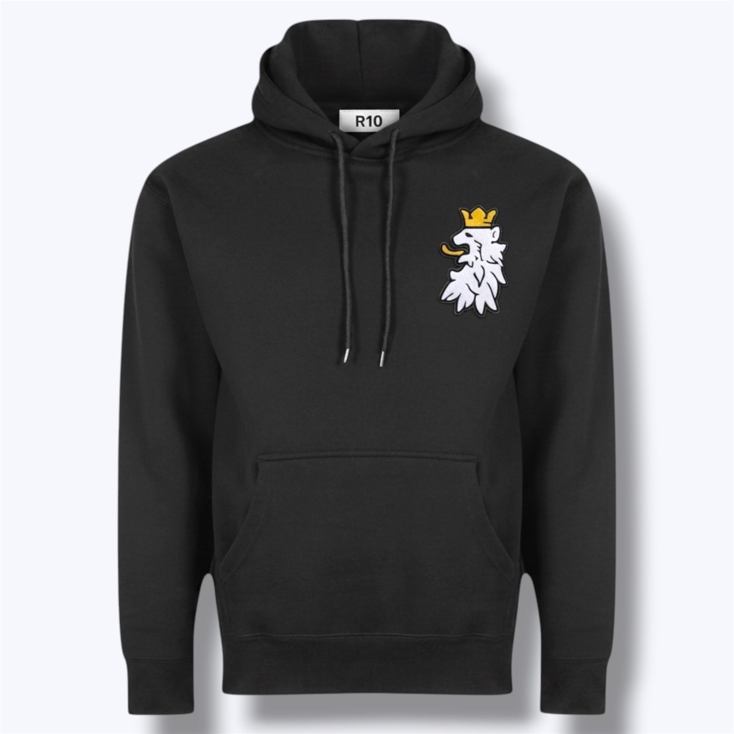 R10 black Leao Branco hoodie isolated on off whire background