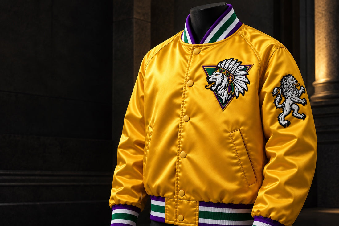 R10 Mardi Gras satin jacket presented as part of the brand's evolving annual archive.