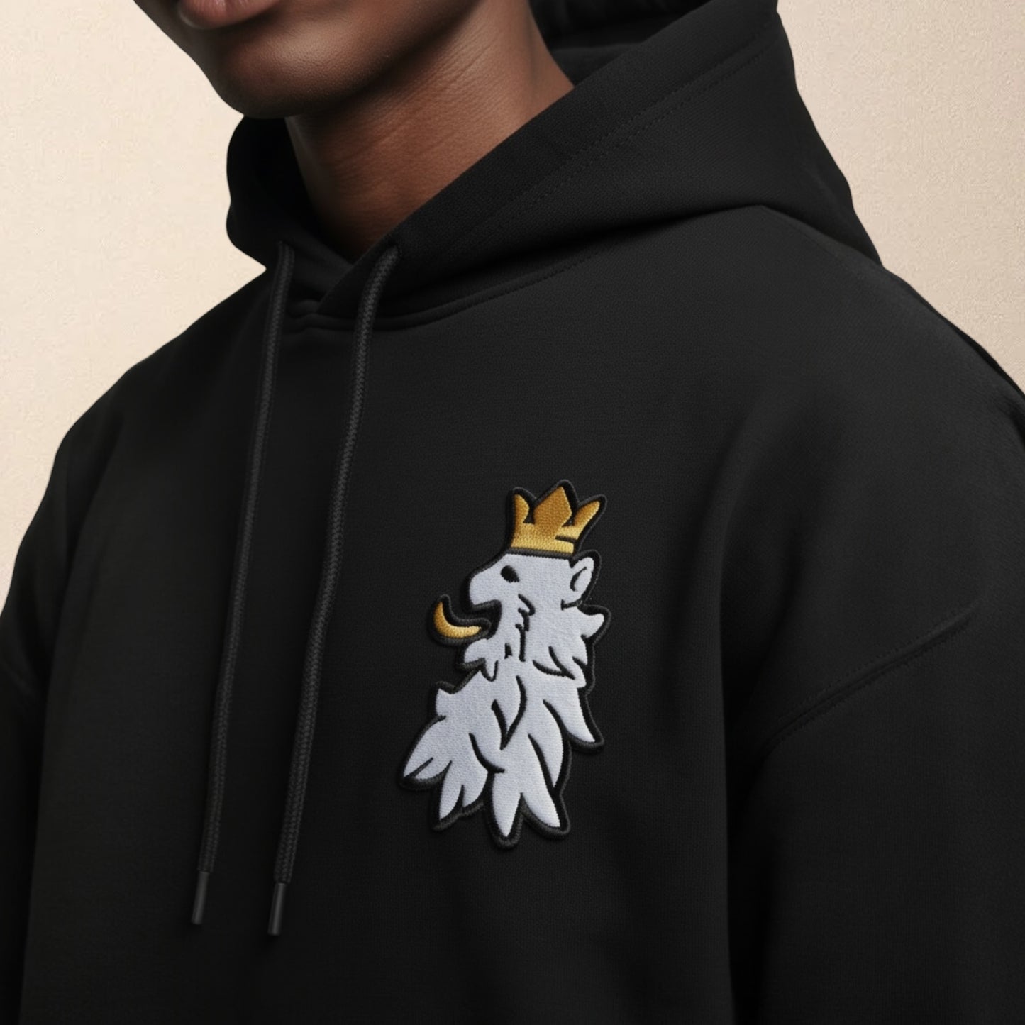 R10 black hoodie Leao Branco embroidery detail