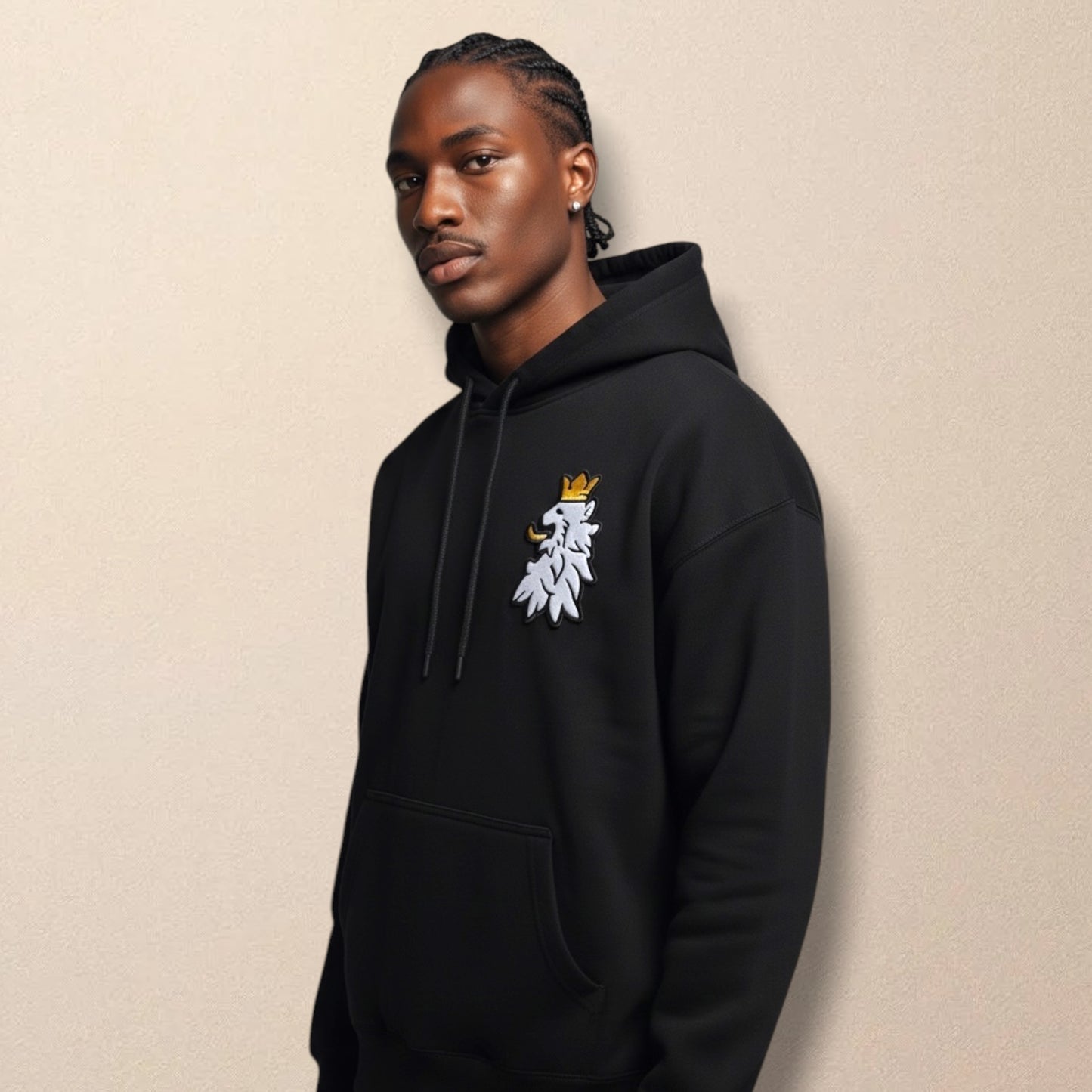 R10 black Leao Branco hoodie model view