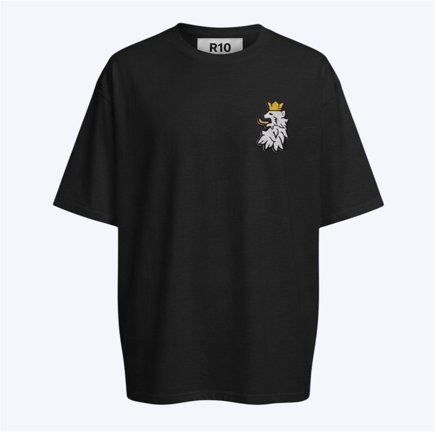R10 black Leao Branco tee isolated on off white background