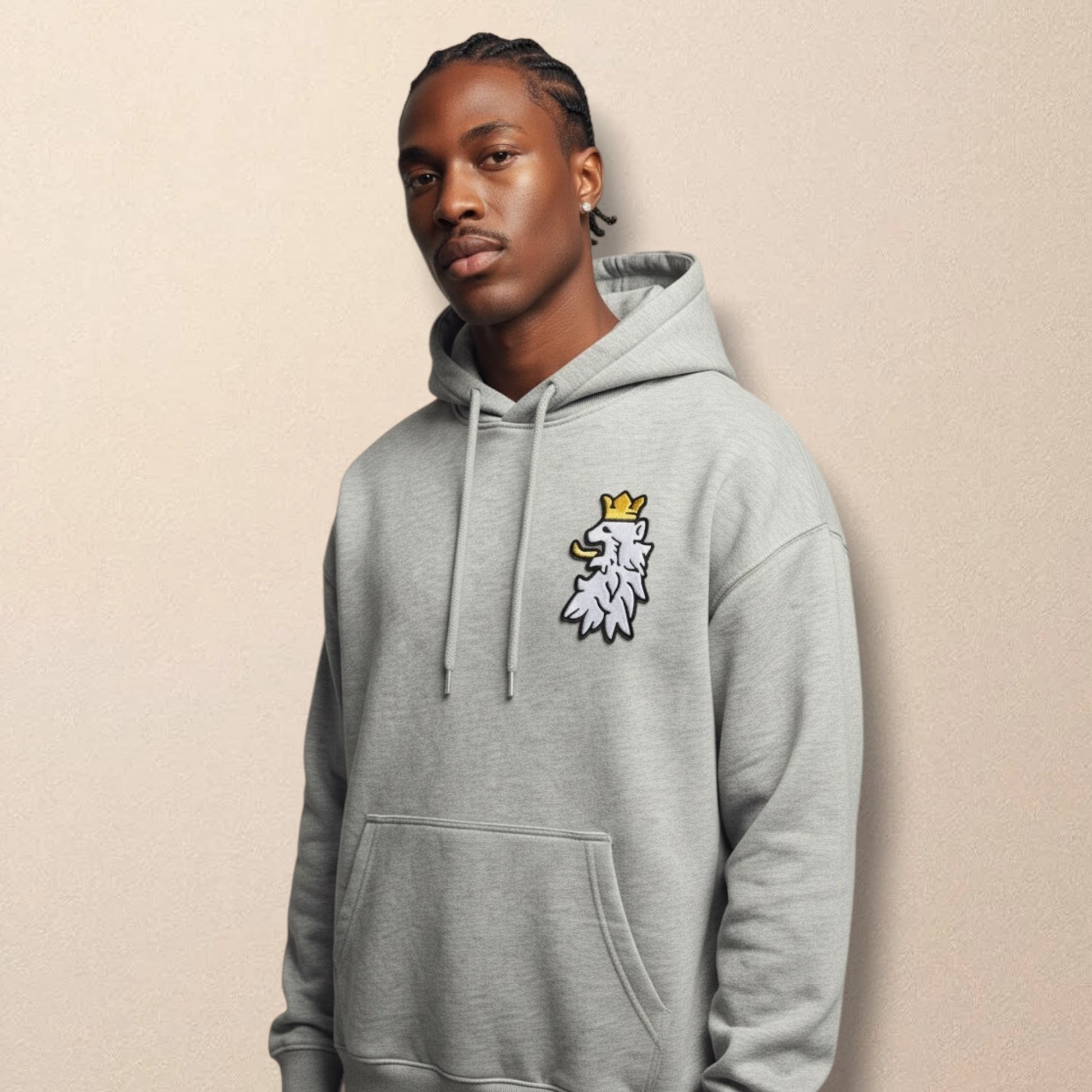 R10 graphite heather Leao Branco hoodie model view