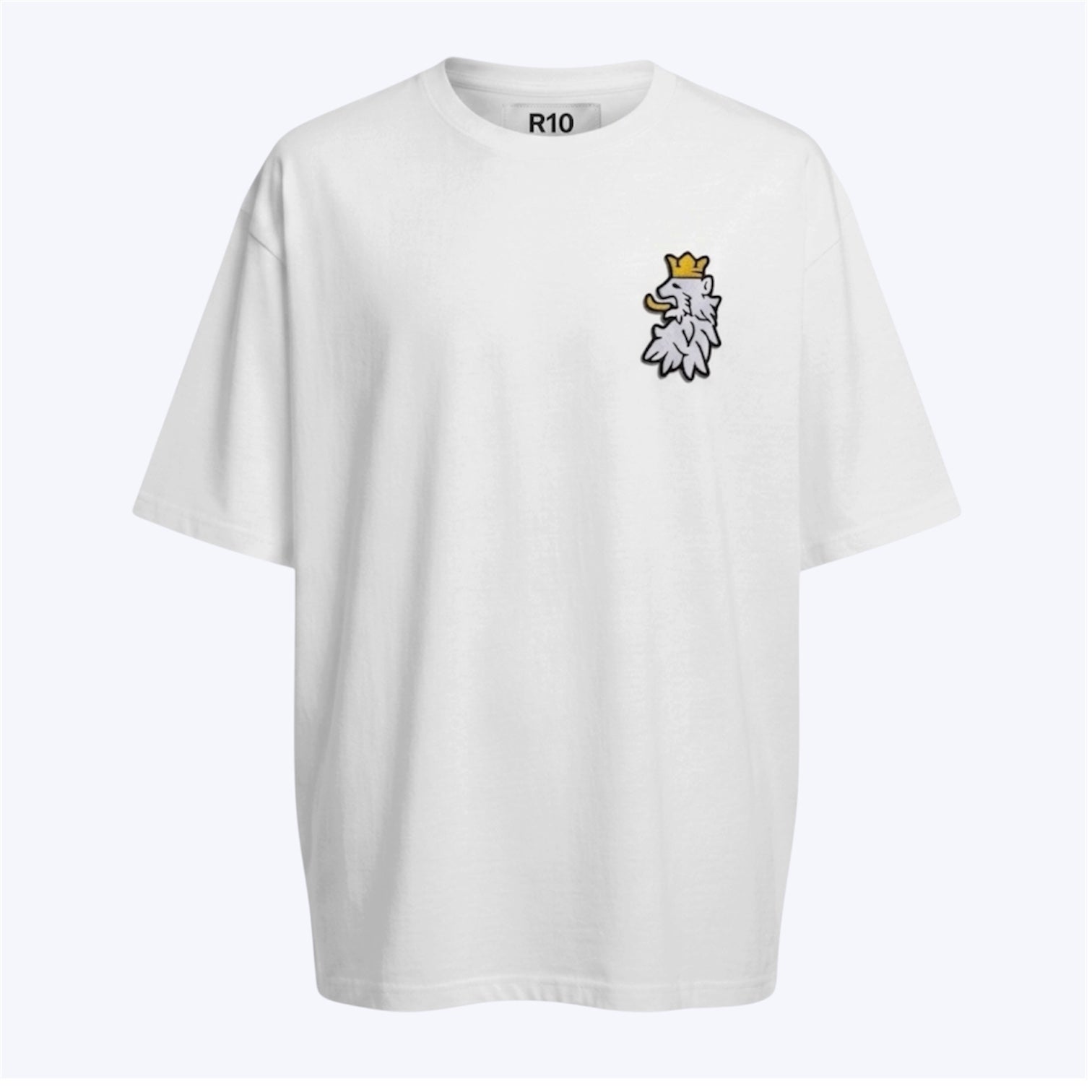 R10 white Leao Branco tee isolated on off white background