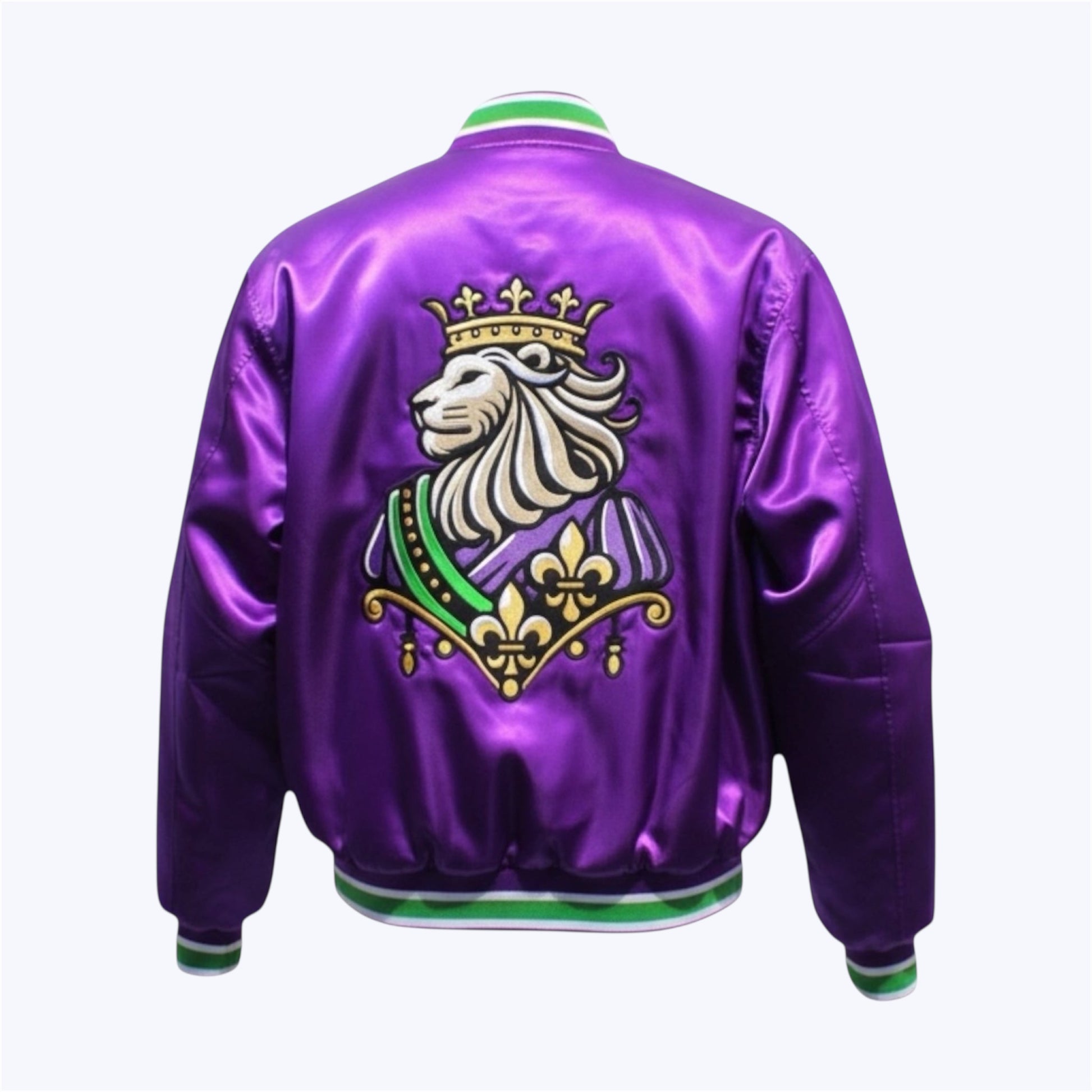 R10 MG25 Ultra Violeta satin bomber back view with insignia