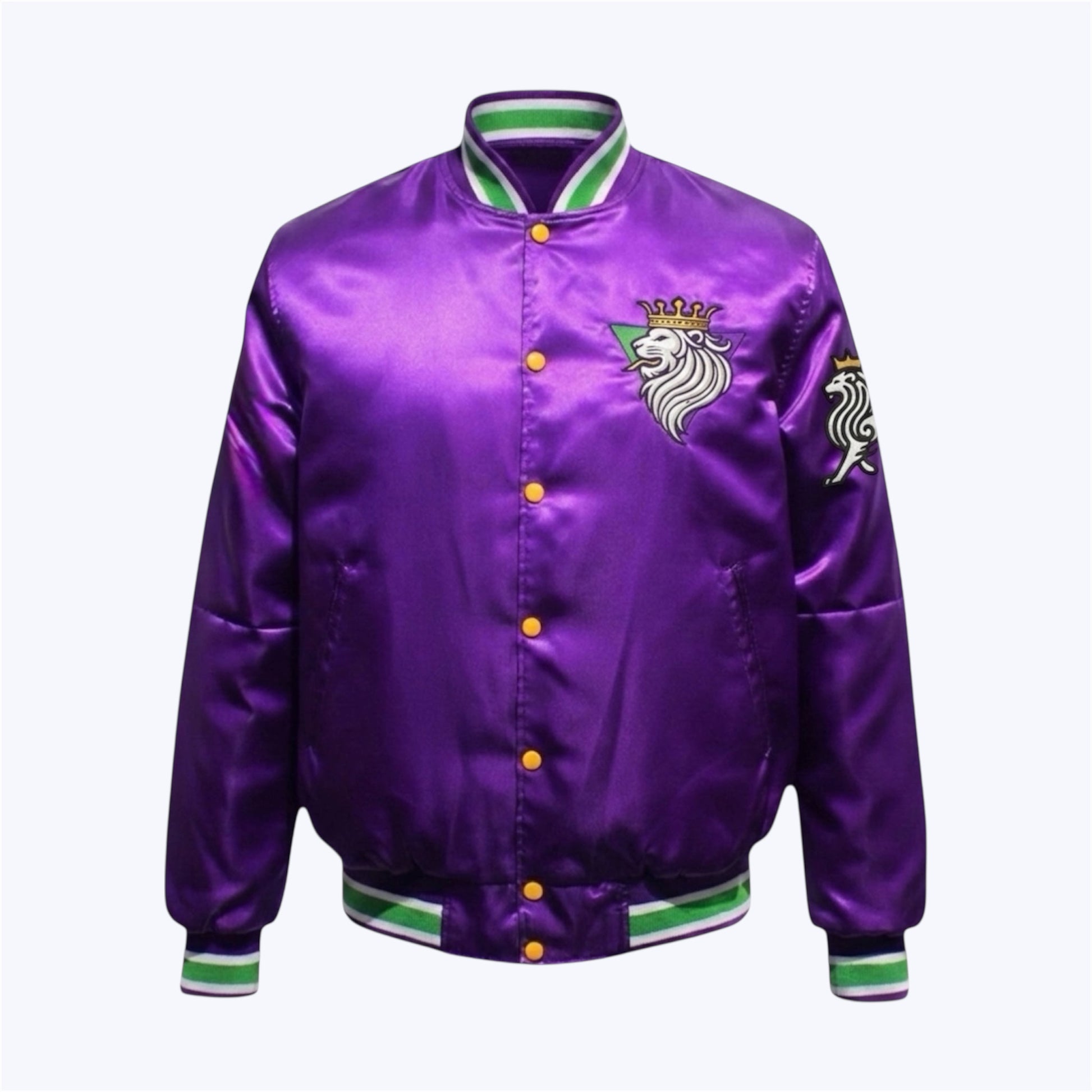 R10 MG25 Ultra Violeta violet satin bomber jacket front view