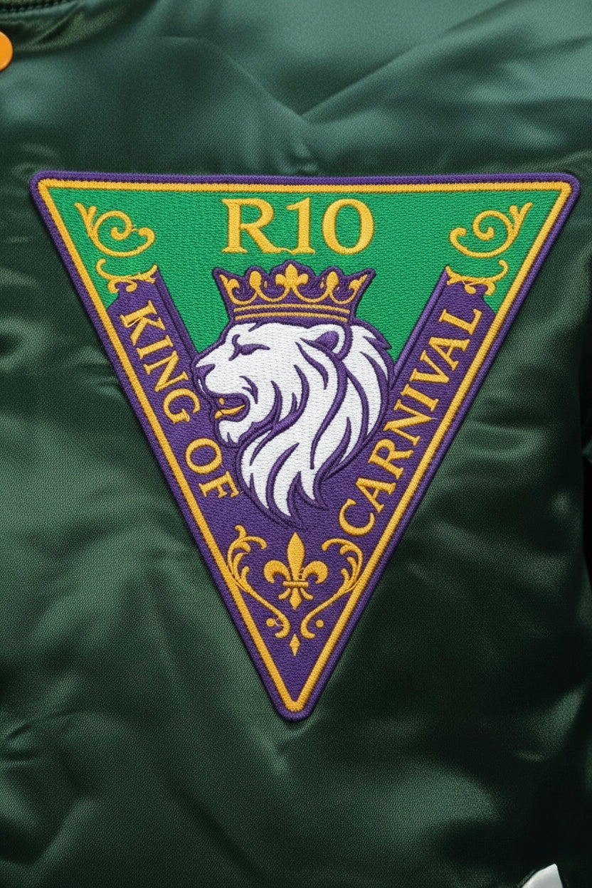 R10 MG26 emerald satin bomber front detail structured finish