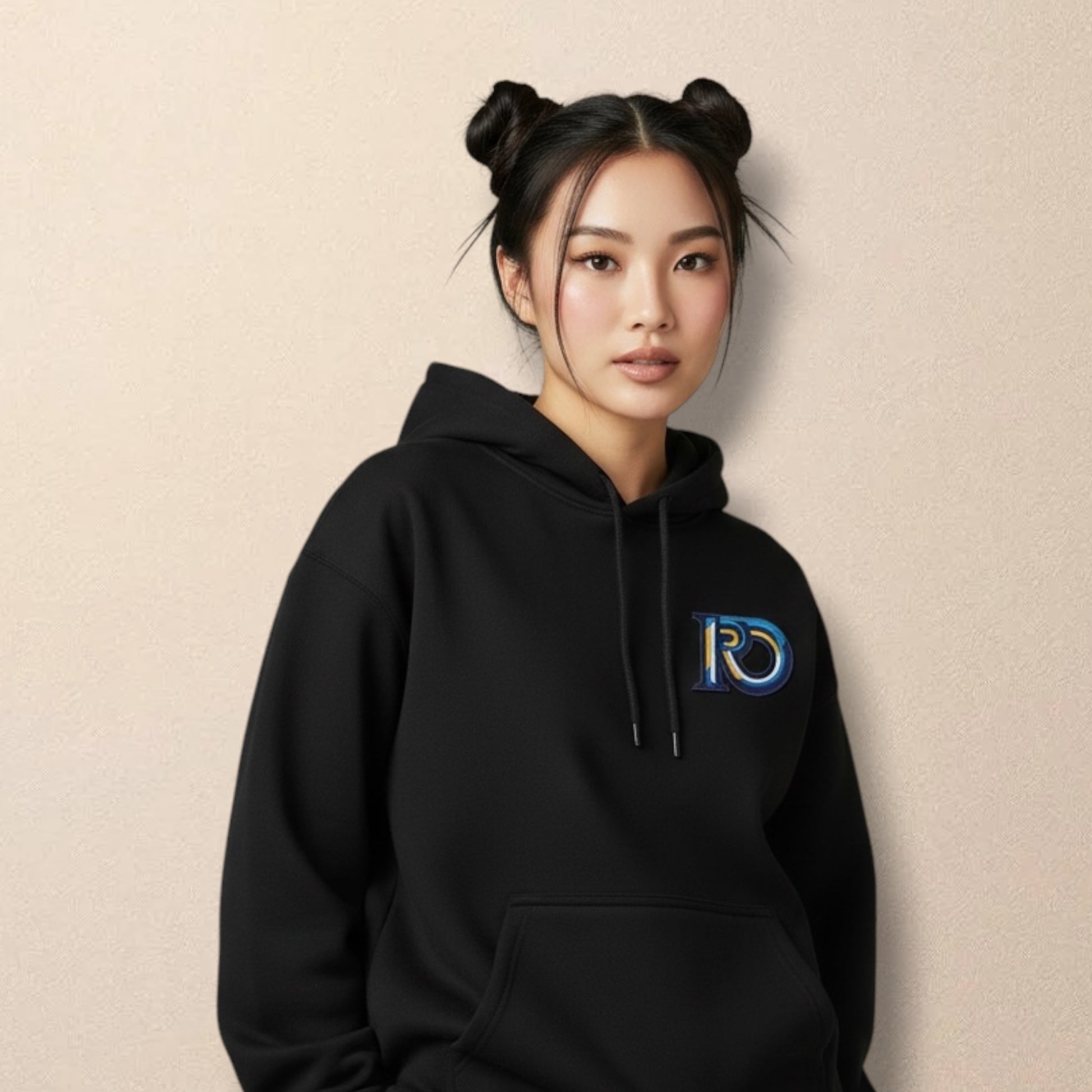 R10 black Monogram hoodie model view