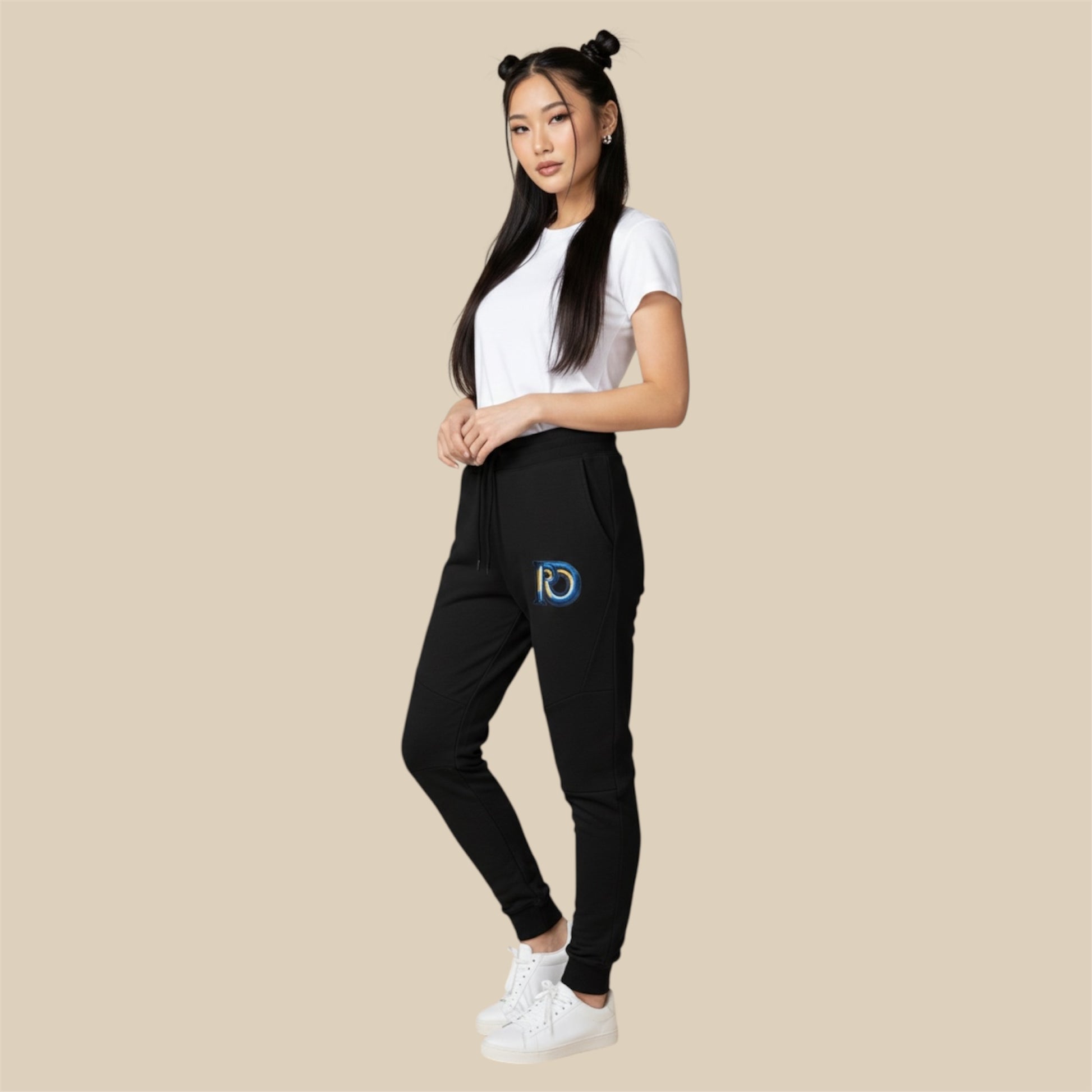 R10 black Monogram joggers three quarter angle