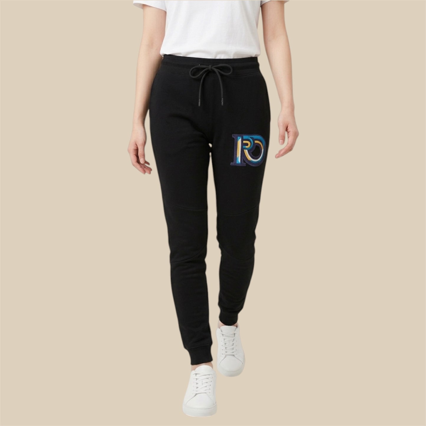 R10 black Monogram joggers walking