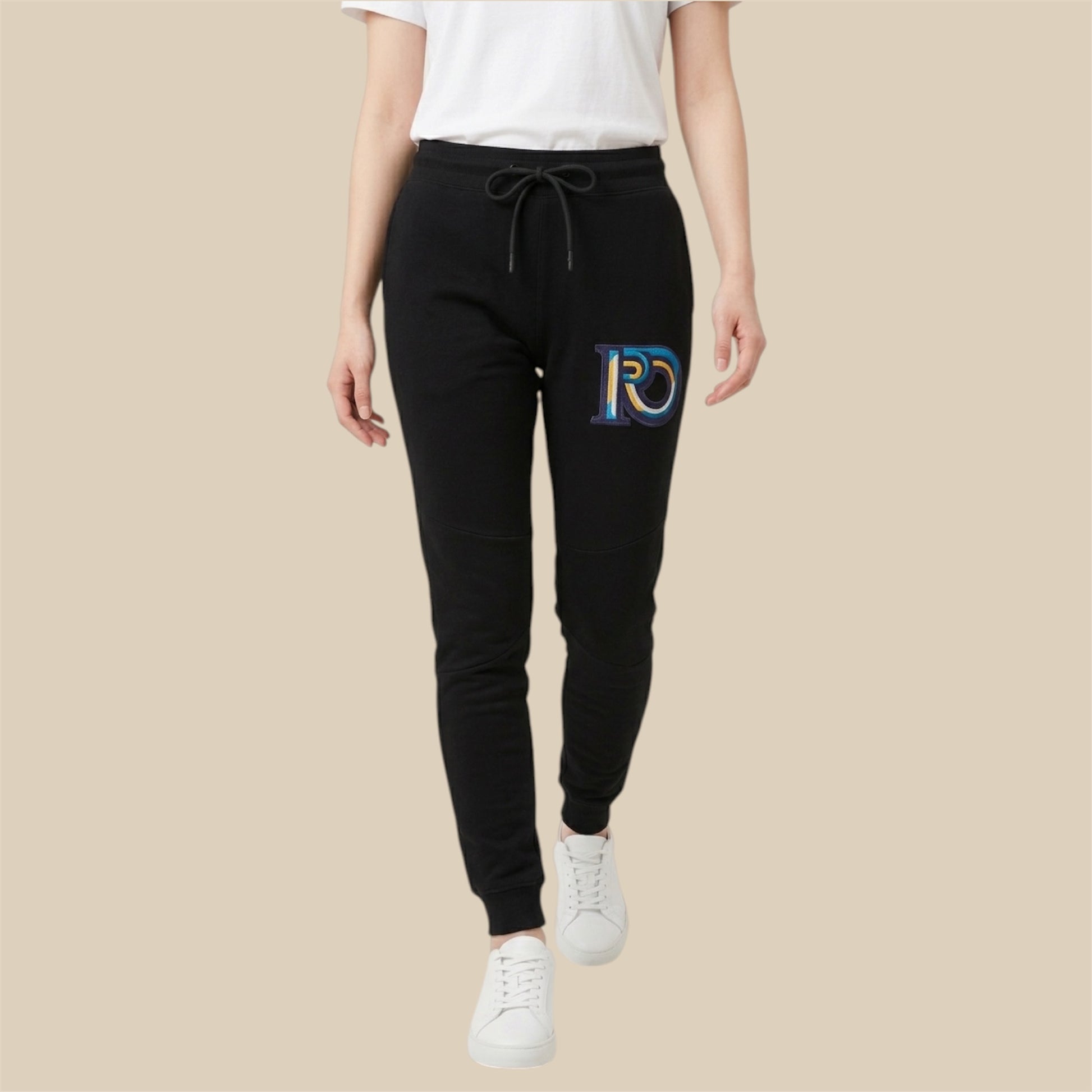 R10 black Monogram joggers walking