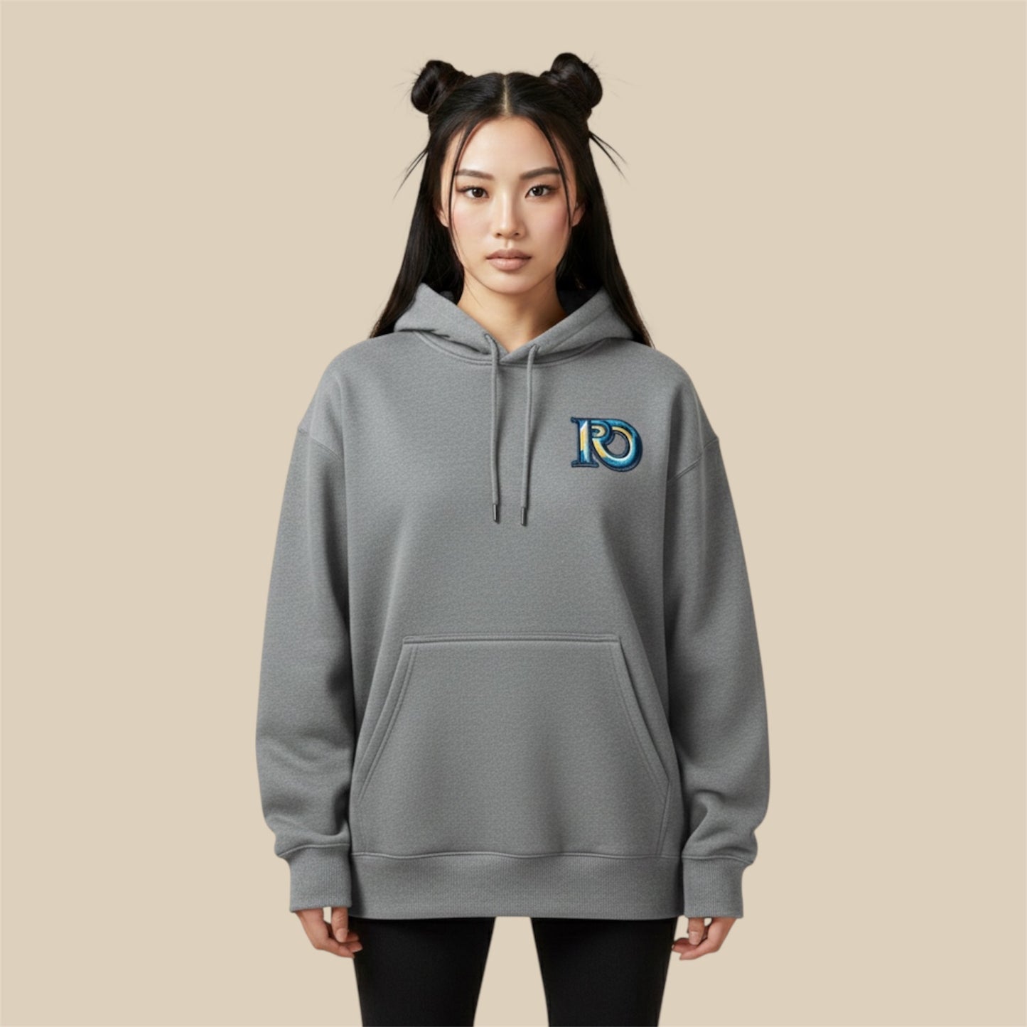 R10 monogram graphite heather premium hoodie with embroidered insignia