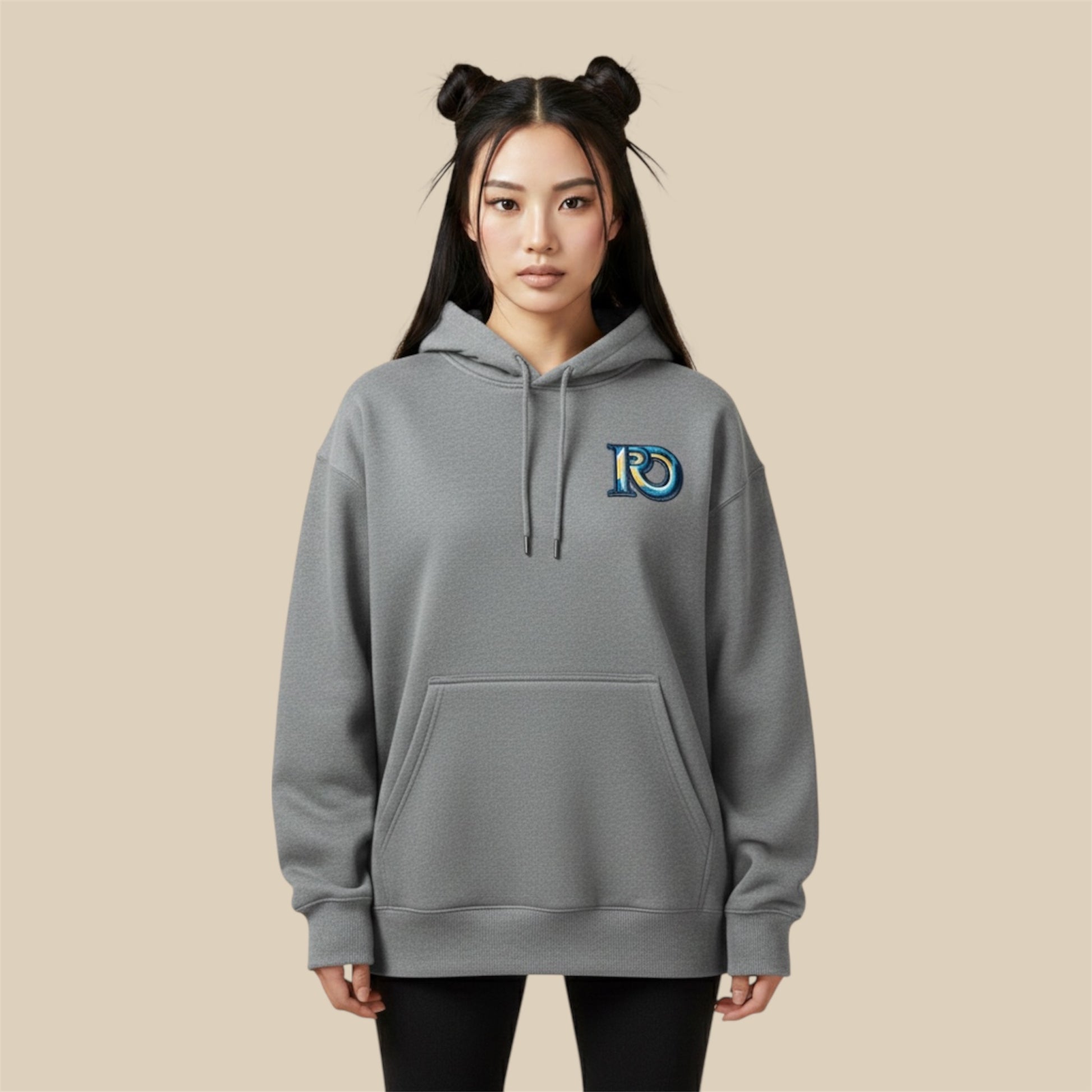 R10 monogram graphite heather premium hoodie with embroidered insignia
