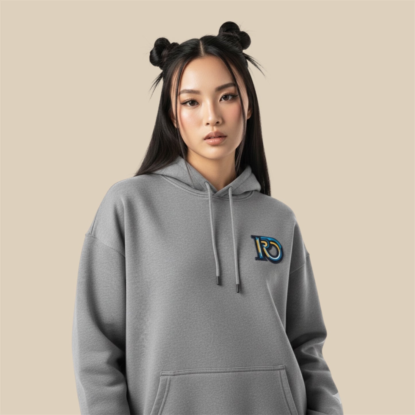Structured silhouette of R10 monogram graphite heather premium hoodie