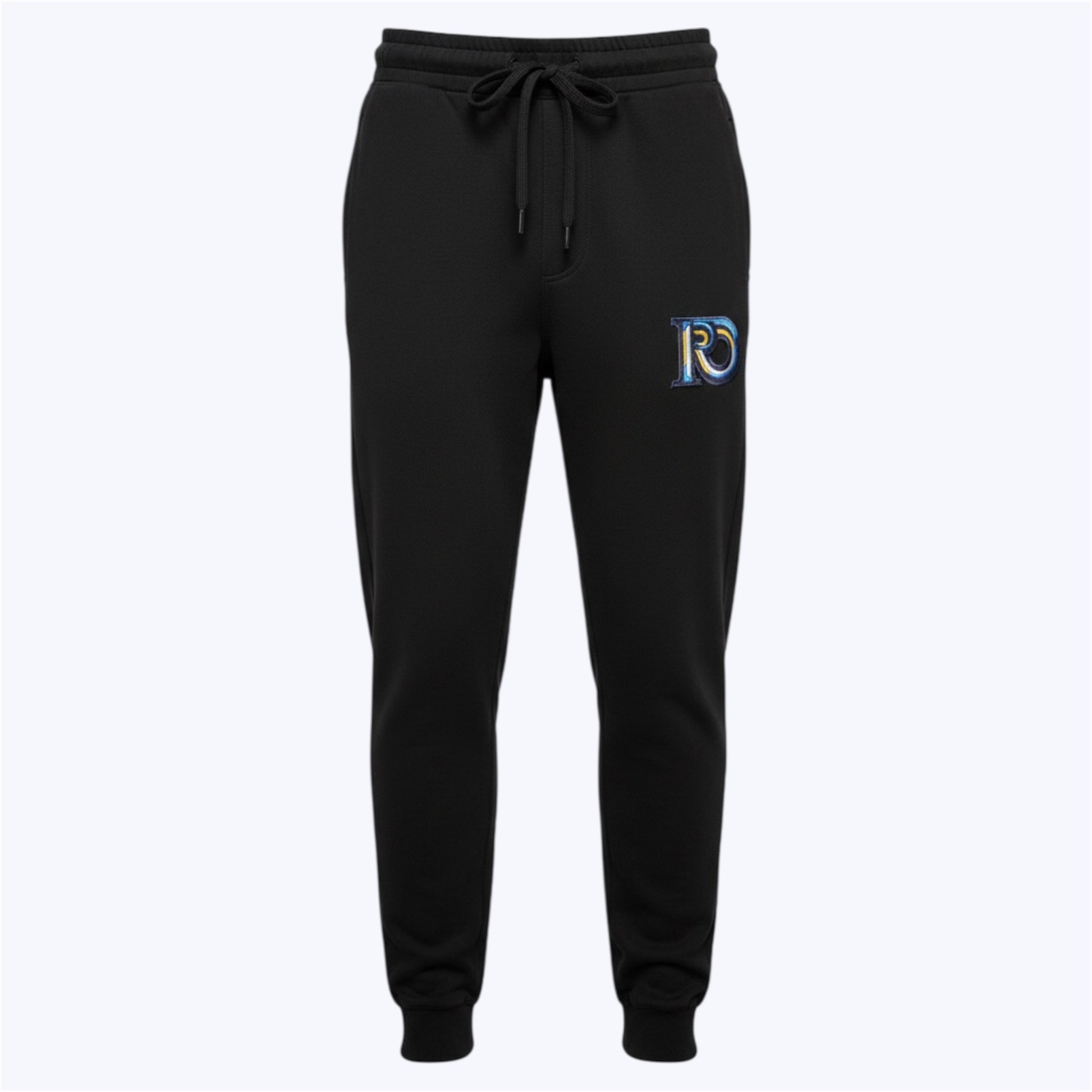 R10 monogram symbol representing identity and discipline on black joggers
