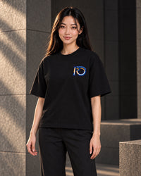 Black R10 Monogram Tee — model fit view.
