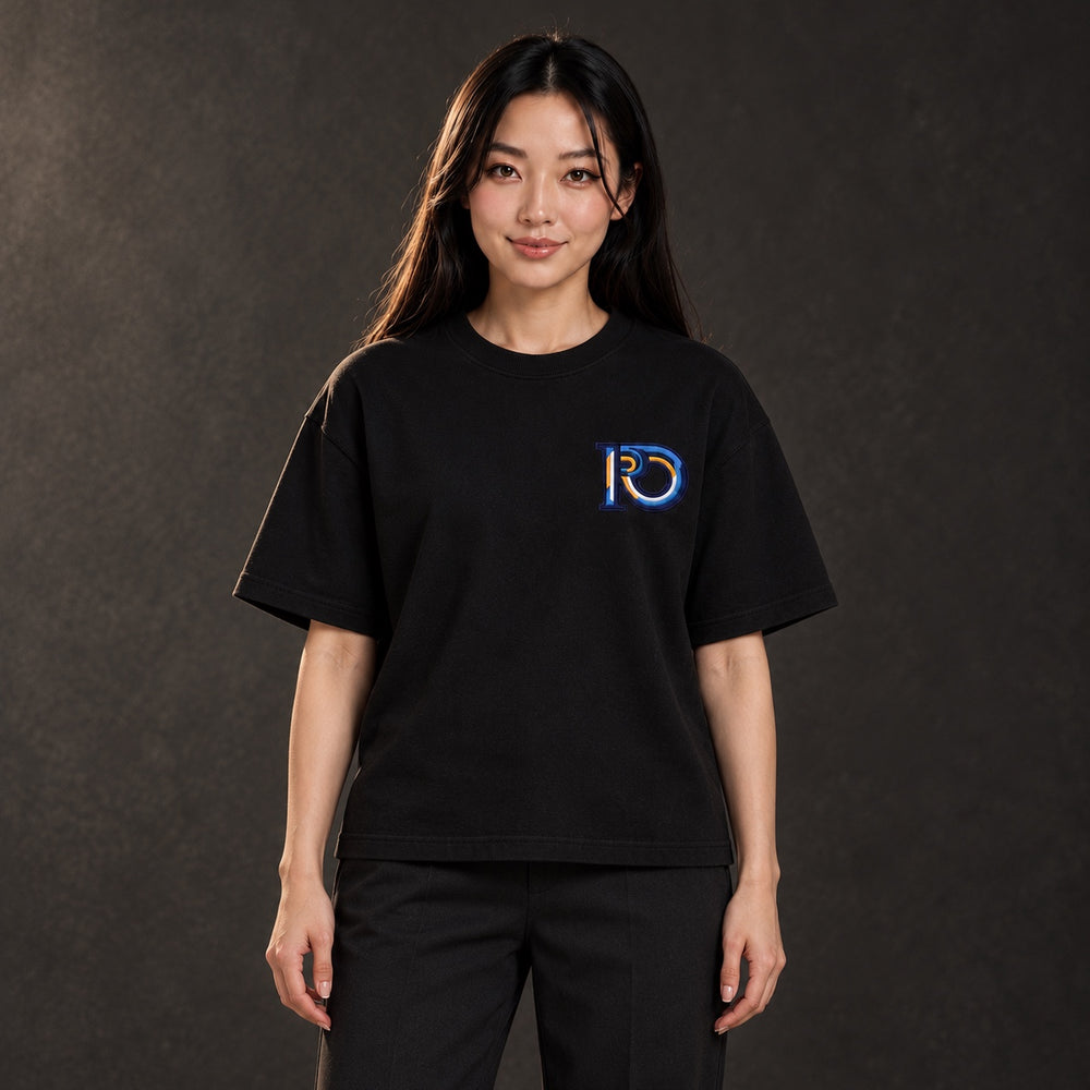 Black R10 Monogram Tee — front view on model.