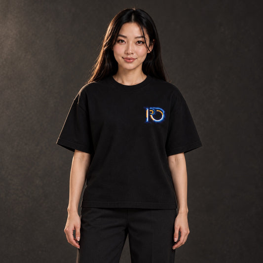 Black R10 Monogram Tee — front view on model.