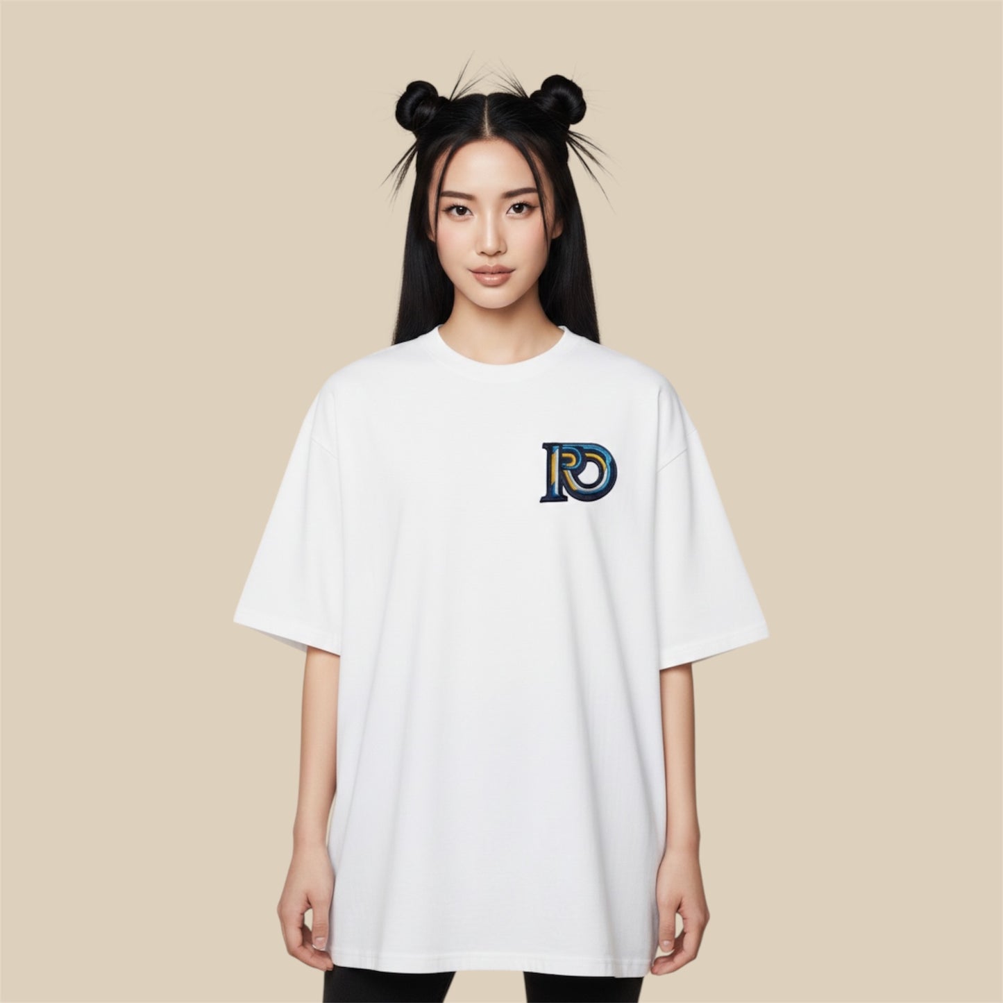 R10 monogram white tee with embroidered insignia