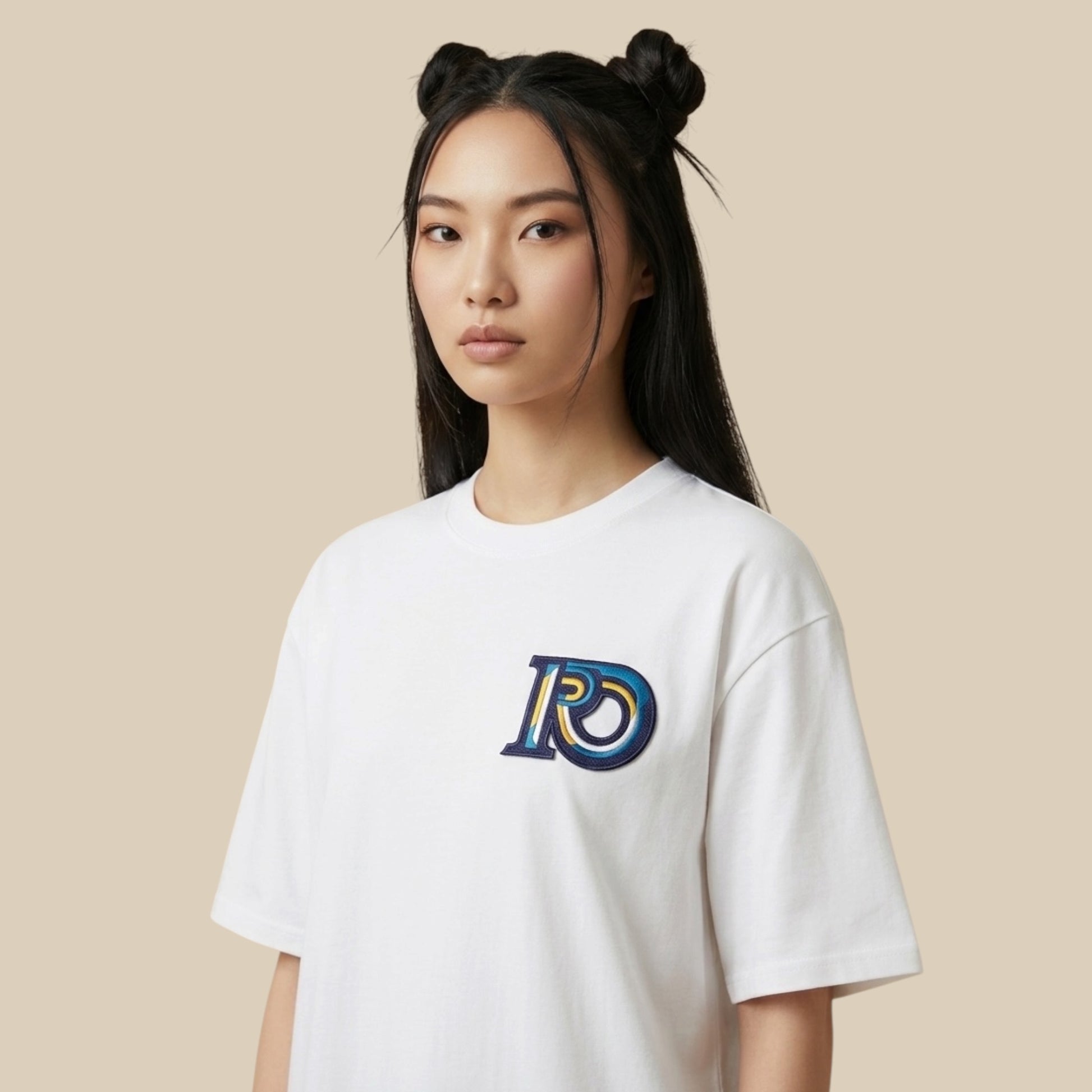 R10 white Monogram tee model view