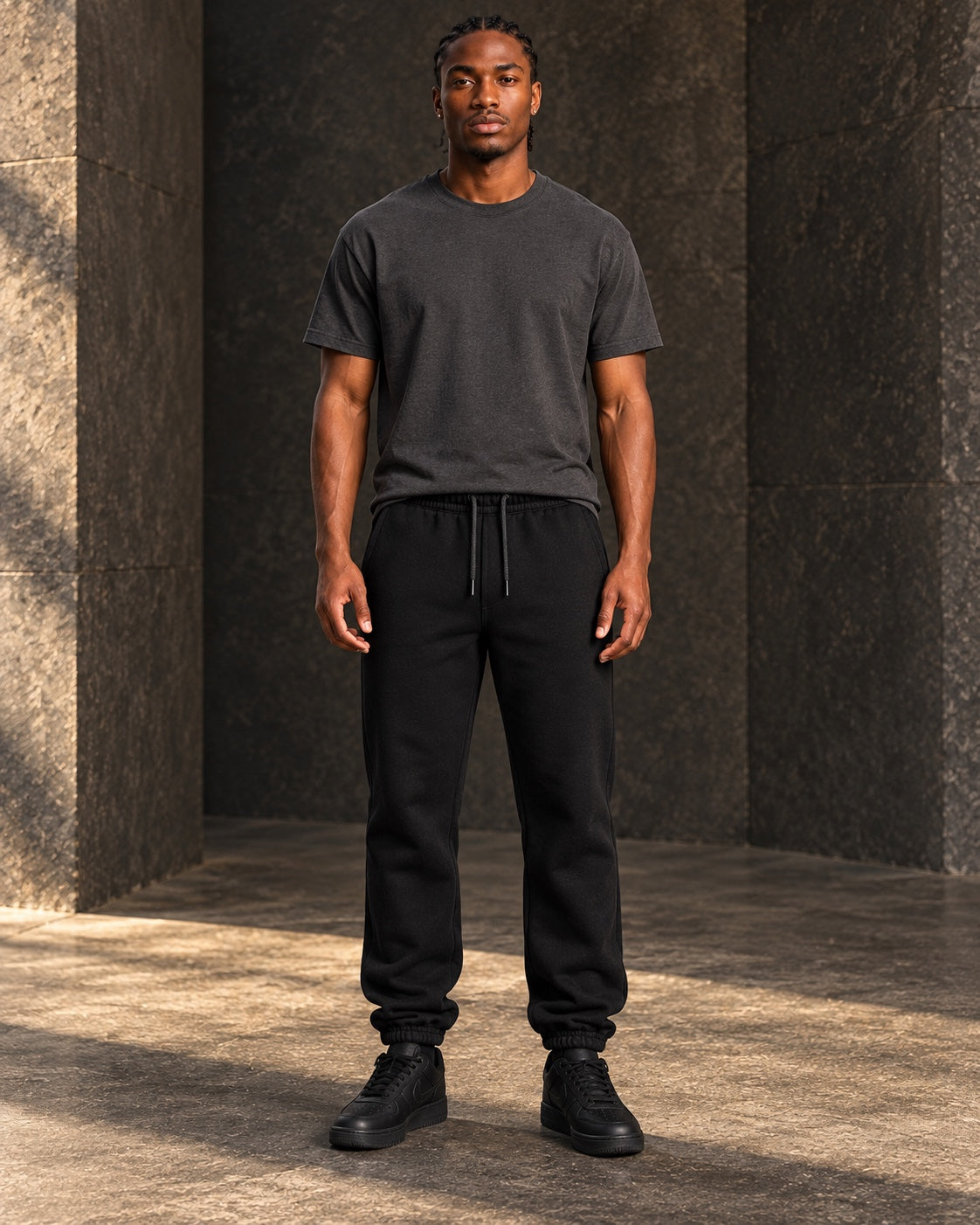 Black R10 sweatpants full-length model fit