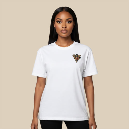 Uraeus e Abutre emblem white tee with cobra and vulture embroidery